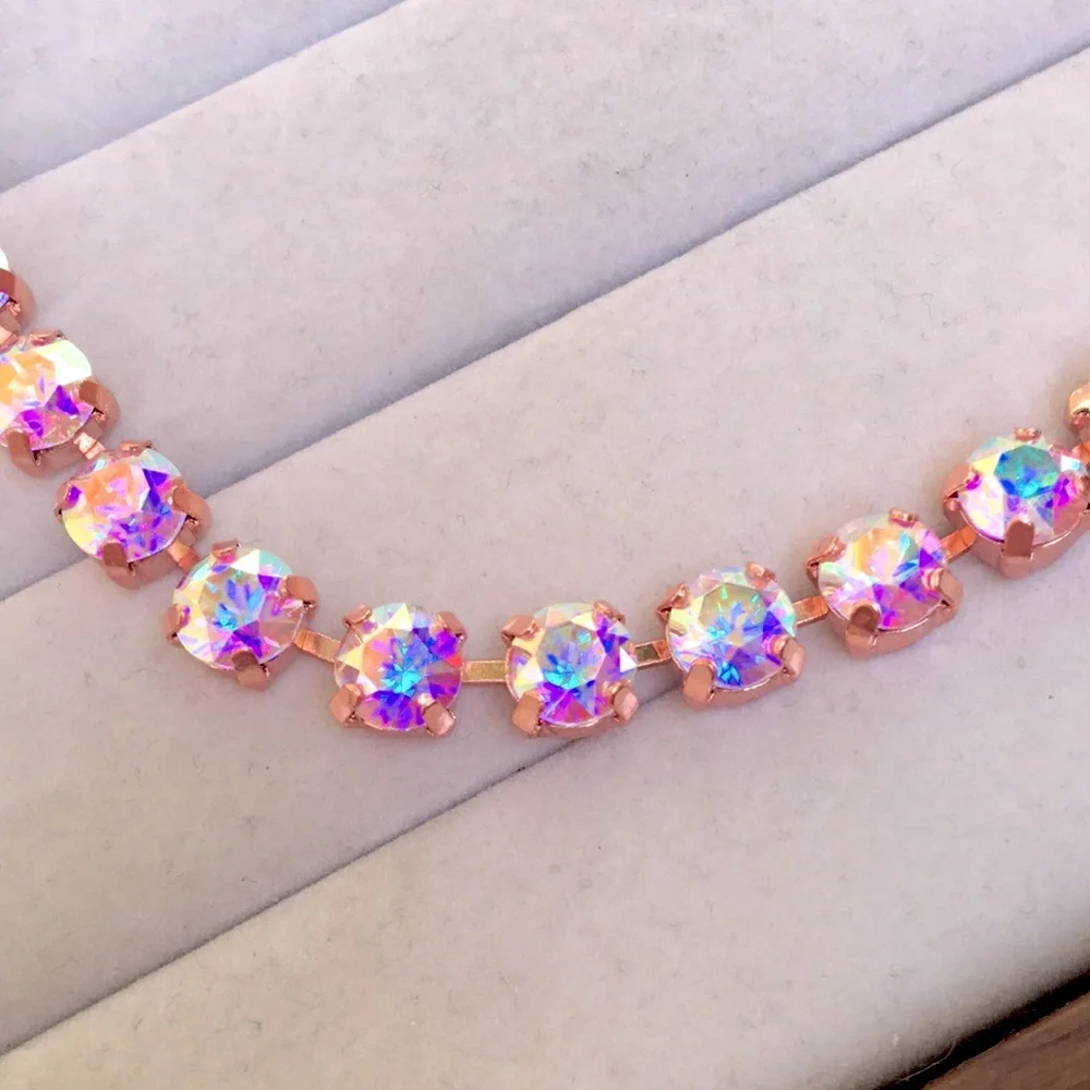 Aurora Borealis + Rose Gold Crystal Tennis Statement Necklace